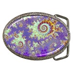 Sea Shell Spiral, Abstract Violet Cyan Stars Belt Buckle (Oval)