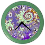 Sea Shell Spiral, Abstract Violet Cyan Stars Wall Clock (Color)