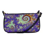 Sea Shell Spiral, Abstract Violet Cyan Stars Evening Bag