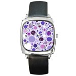 Purple Awareness Dots Square Leather Watch