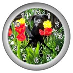 Black GSD Pup Wall Clock (Silver)