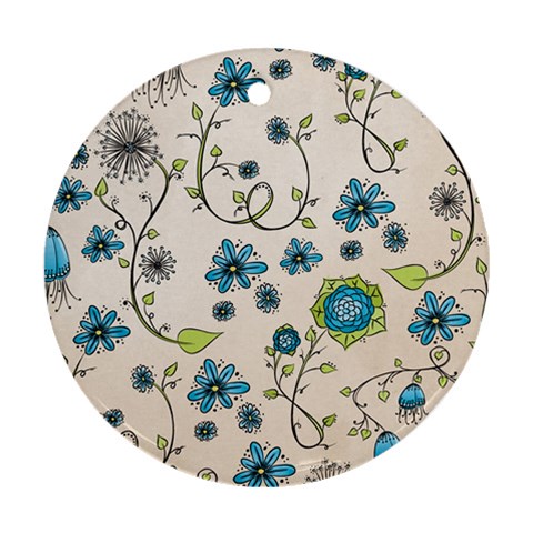 Whimsical Flowers Blue Round Ornament from UrbanLoad.com Front