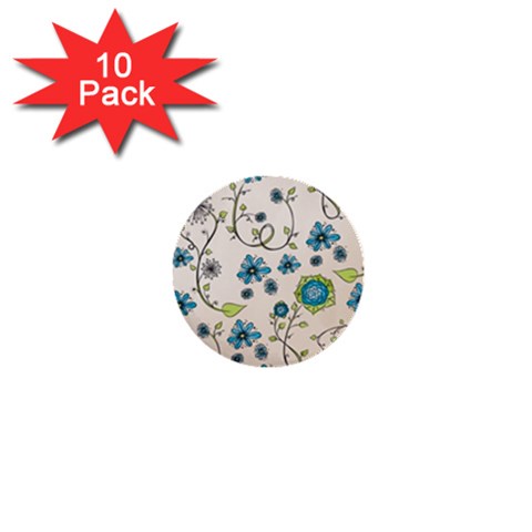 Whimsical Flowers Blue 1  Mini Button (10 pack) from UrbanLoad.com Front