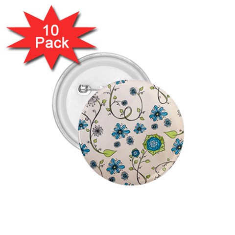Whimsical Flowers Blue 1.75  Button (10 pack) from UrbanLoad.com Front