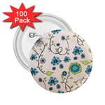 Whimsical Flowers Blue 2.25  Button (100 pack)