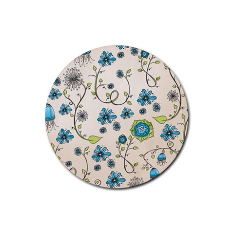 Whimsical Flowers Blue Drink Coasters 4 Pack (Round) from UrbanLoad.com Front
