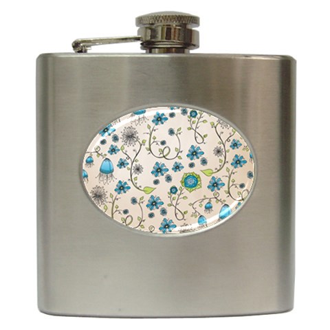 Whimsical Flowers Blue Hip Flask from UrbanLoad.com Front