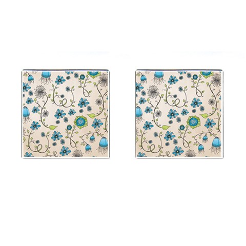 Whimsical Flowers Blue Cufflinks (Square) from UrbanLoad.com Front(Pair)