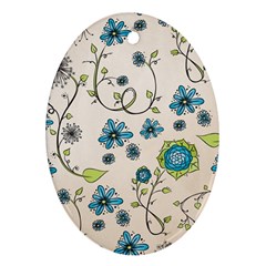 Whimsical Flowers Blue Oval Ornament (Two Sides) from UrbanLoad.com Back