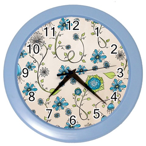 Whimsical Flowers Blue Wall Clock (Color) from UrbanLoad.com Front