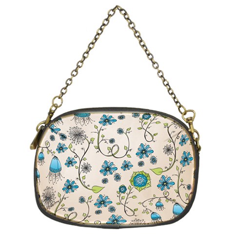 Whimsical Flowers Blue Chain Purse (Two Sided)  from UrbanLoad.com Front