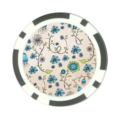 Whimsical Flowers Blue Poker Chip (10 Pack) from UrbanLoad.com Front
