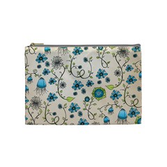 Whimsical Flowers Blue Cosmetic Bag (Medium) from UrbanLoad.com Front