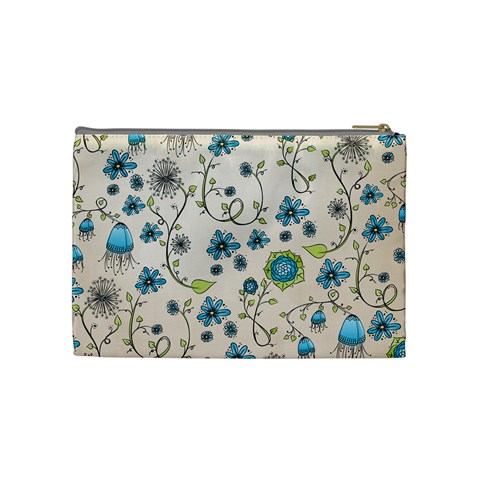 Whimsical Flowers Blue Cosmetic Bag (Medium) from UrbanLoad.com Back