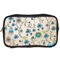 Whimsical Flowers Blue Travel Toiletry Bag (Two Sides) from UrbanLoad.com Back