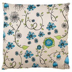 Whimsical Flowers Blue Large Cushion Case (Two Sided)  from UrbanLoad.com Front