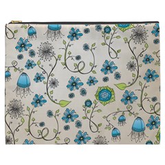 Whimsical Flowers Blue Cosmetic Bag (XXXL) from UrbanLoad.com Front