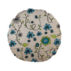 Whimsical Flowers Blue 15  Premium Round Cushion  from UrbanLoad.com Back