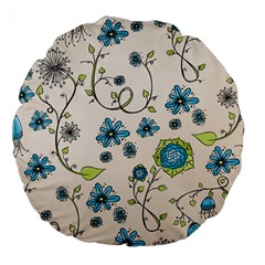 Whimsical Flowers Blue 18  Premium Round Cushion  from UrbanLoad.com Back