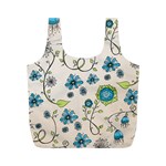 Whimsical Flowers Blue Reusable Bag (M)