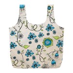 Whimsical Flowers Blue Reusable Bag (L)