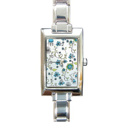 Blue Whimsical Flowers  on blue Rectangular Italian Charm Watch from UrbanLoad.com Front