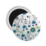Blue Whimsical Flowers  on blue 2.25  Button Magnet