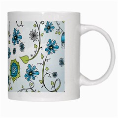 Blue Whimsical Flowers  on blue White Coffee Mug from UrbanLoad.com Right