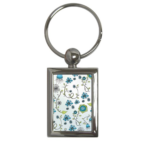 Blue Whimsical Flowers  on blue Key Chain (Rectangle) from UrbanLoad.com Front