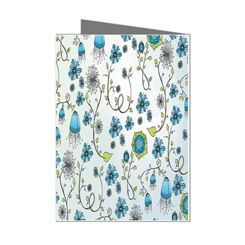Blue Whimsical Flowers  on blue Mini Greeting Card (8 Pack) from UrbanLoad.com Left
