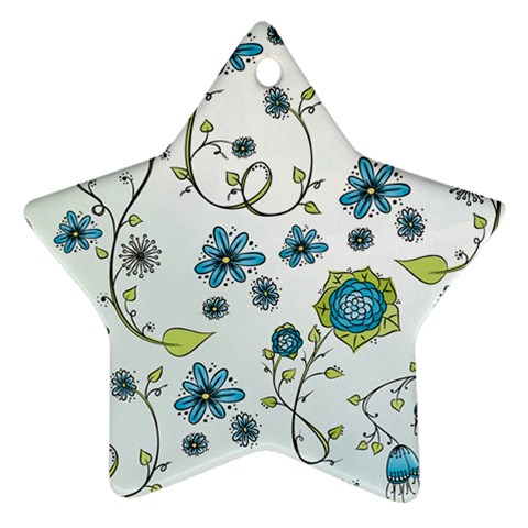 Blue Whimsical Flowers  on blue Star Ornament (Two Sides) from UrbanLoad.com Front
