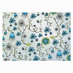 Blue Whimsical Flowers  on blue Glasses Cloth (Large)