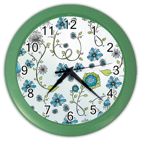 Blue Whimsical Flowers  on blue Wall Clock (Color) from UrbanLoad.com Front