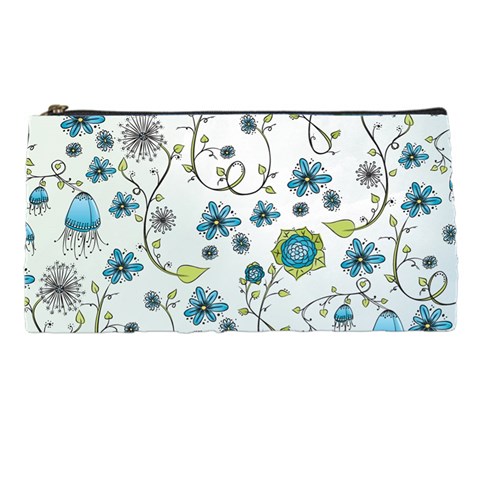 Blue Whimsical Flowers  on blue Pencil Case from UrbanLoad.com Front