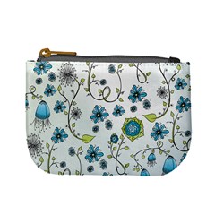 Blue Whimsical Flowers  on blue Coin Change Purse from UrbanLoad.com Front