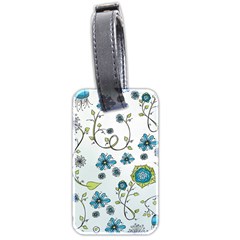 Blue Whimsical Flowers  on blue Luggage Tag (Two Sides) from UrbanLoad.com Front