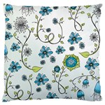 Blue Whimsical Flowers  on blue Large Cushion Case (Two Sided) 