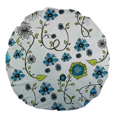 Blue Whimsical Flowers  on blue 18  Premium Round Cushion  from UrbanLoad.com Front