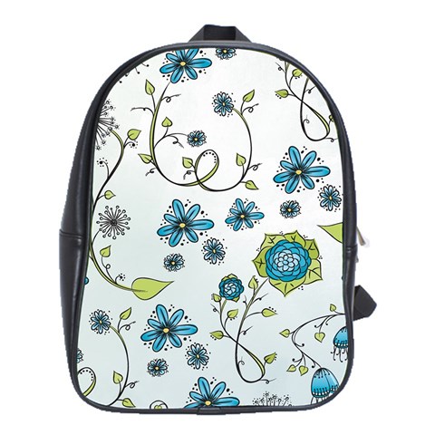 Blue Whimsical Flowers  on blue School Bag (XL) from UrbanLoad.com Front