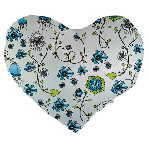 Blue Whimsical Flowers  on blue 19  Premium Heart Shape Cushion from UrbanLoad.com Front