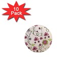 Pink Whimsical flowers on beige 1  Mini Button Magnet (10 pack)
