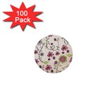 Pink Whimsical flowers on beige 1  Mini Button (100 pack)