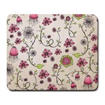 Pink Whimsical flowers on beige Large Mouse Pad (Rectangle)