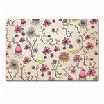 Pink Whimsical flowers on beige Postcards 5  x 7  (10 Pack)