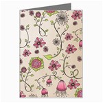 Pink Whimsical flowers on beige Greeting Card