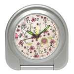 Pink Whimsical flowers on beige Desk Alarm Clock