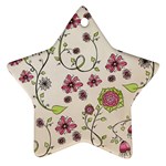 Pink Whimsical flowers on beige Star Ornament (Two Sides)