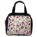 Pink Whimsical flowers on beige Classic Handbag (One Side)