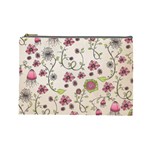Pink Whimsical flowers on beige Cosmetic Bag (Large)