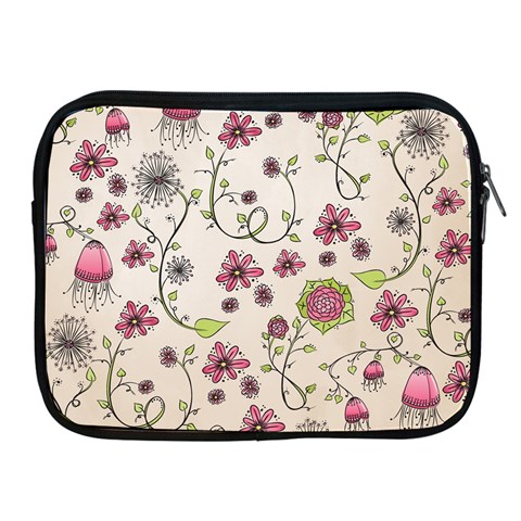 Pink Whimsical flowers on beige Apple iPad Zippered Sleeve from UrbanLoad.com Front